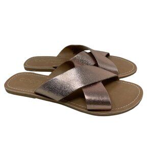 Coconuts by Matisse Pebble Slide Sandals Womens 6 Open Toe Cross Band Rose Gold